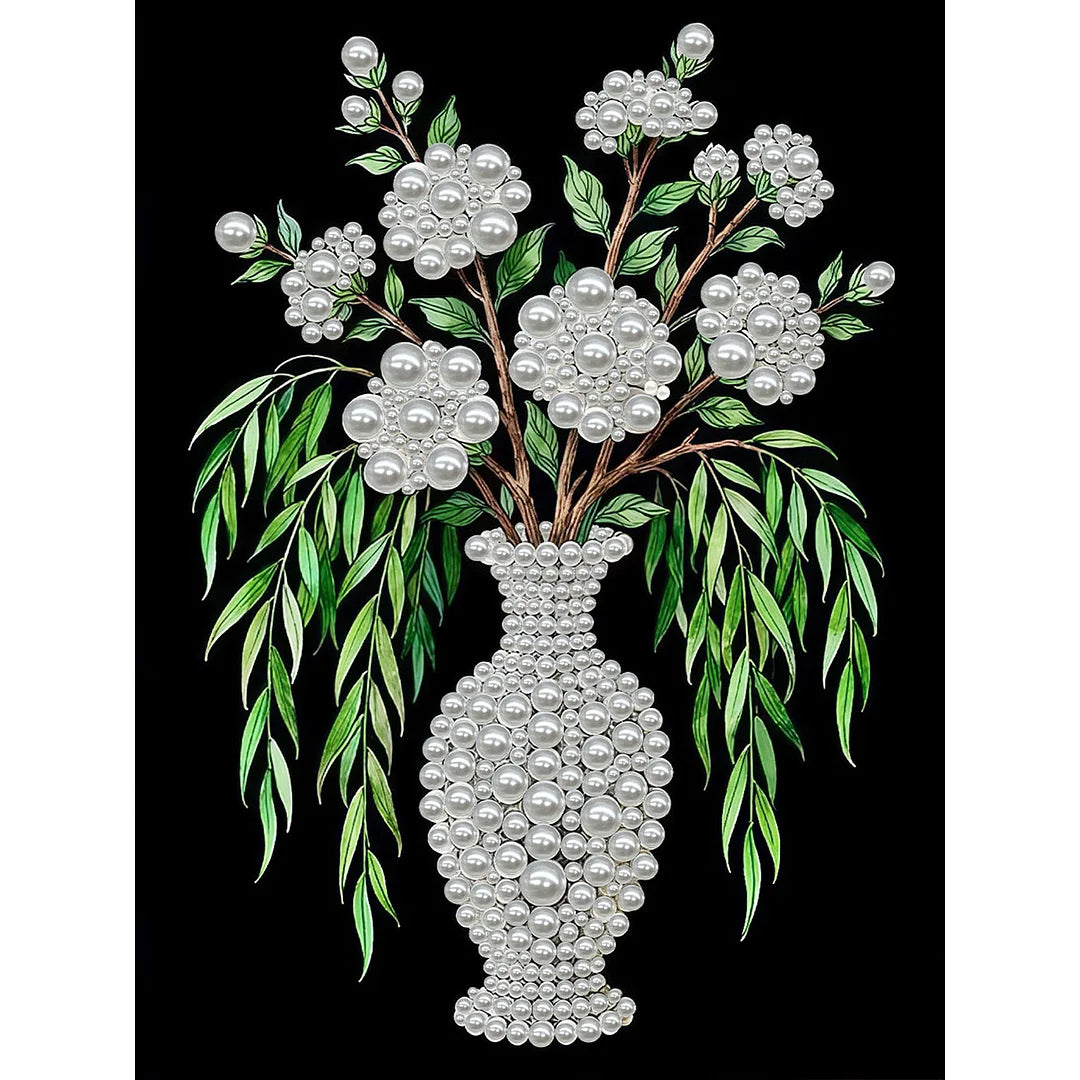 DIY Pearl Painting With Frame - Handmade Self-Adhesive Pearls - Vase (30*40cm) B