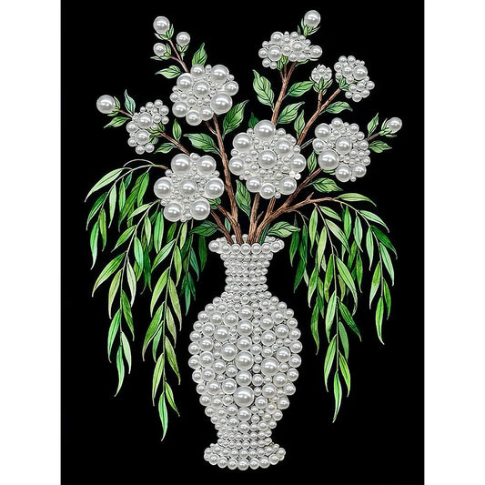 DIY Pearl Painting With Frame - Handmade Self-Adhesive Pearls - Vase (30*40cm) B
