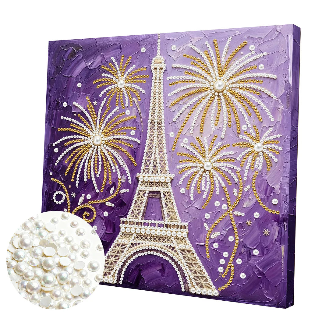 DIY Pearl Painting With Frame - Handmade Self-Adhesive Pearls - Eiffel Tower (25*25cm)