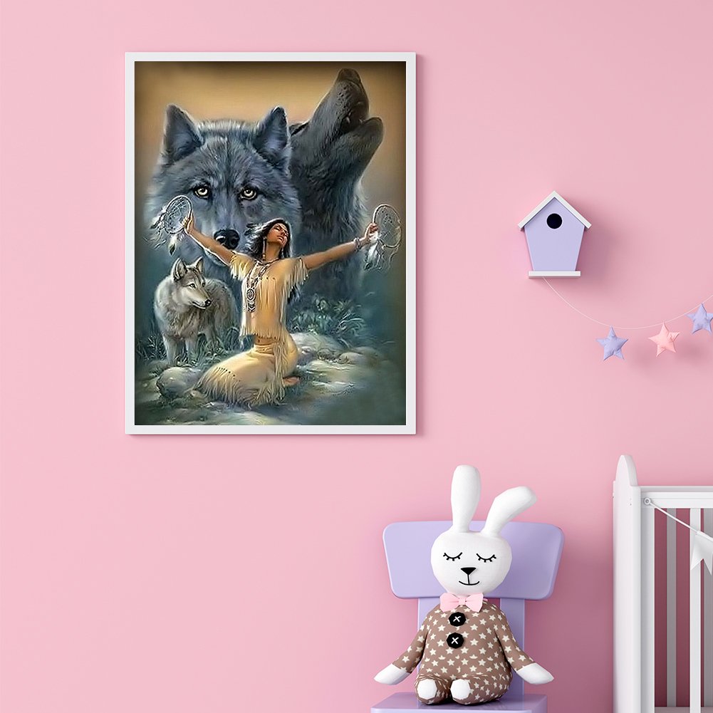 Diamond Painting - Full Round - Woman Wolf