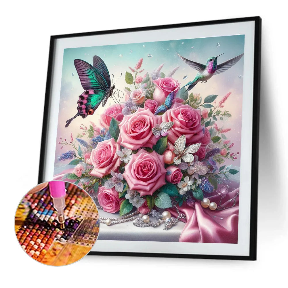 Diamond Painting - Full Round / Square - Butterfly And Rose Flower