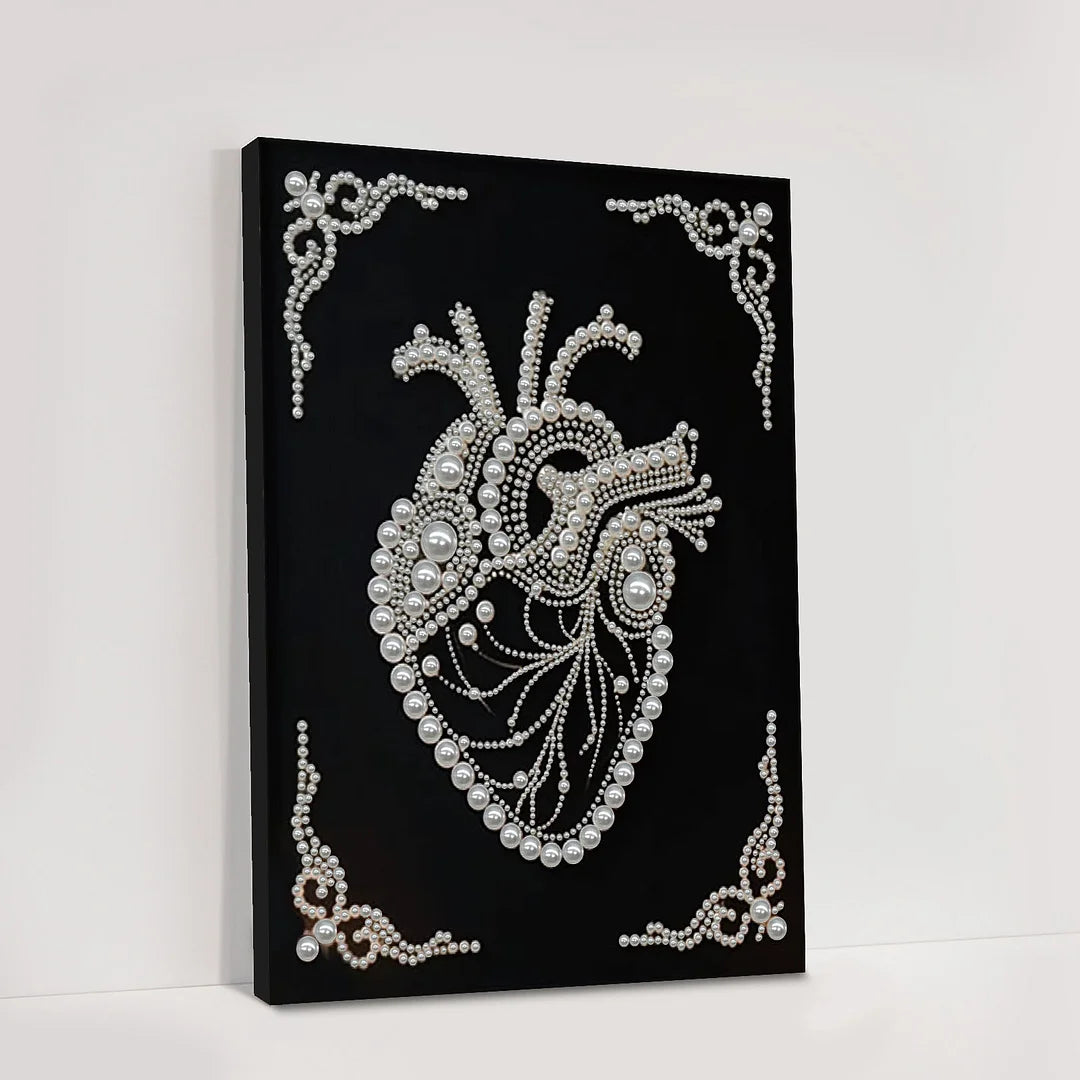 DIY Pearl Painting With Frame - Handmade Self-Adhesive Pearls - Heart (30*40cm) B