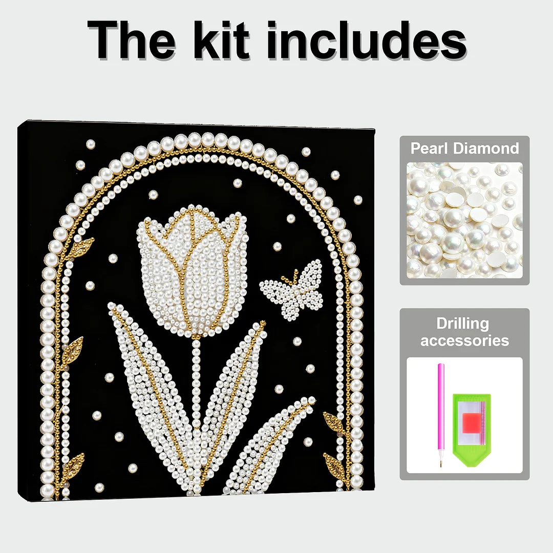 DIY Pearl Painting With Frame - Handmade Self-Adhesive Pearls - Tulip (25*25cm)