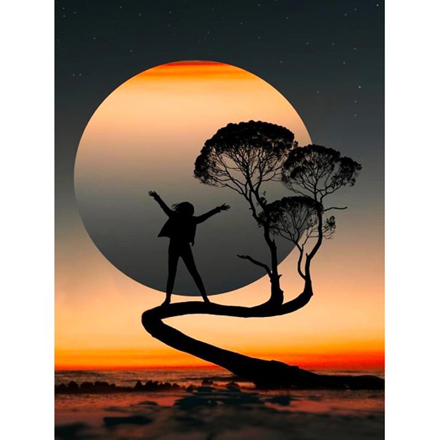Tree In Sunset Diamond Painting Art