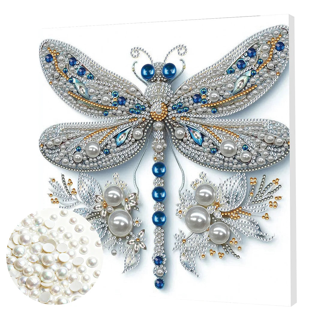 DIY Pearl Painting With Frame - Handmade Self-Adhesive Pearls - Dragonfly(25*25cm) A