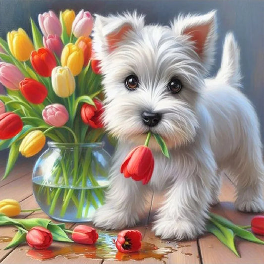 Diamond Painting - Full Round / Square - White Dog