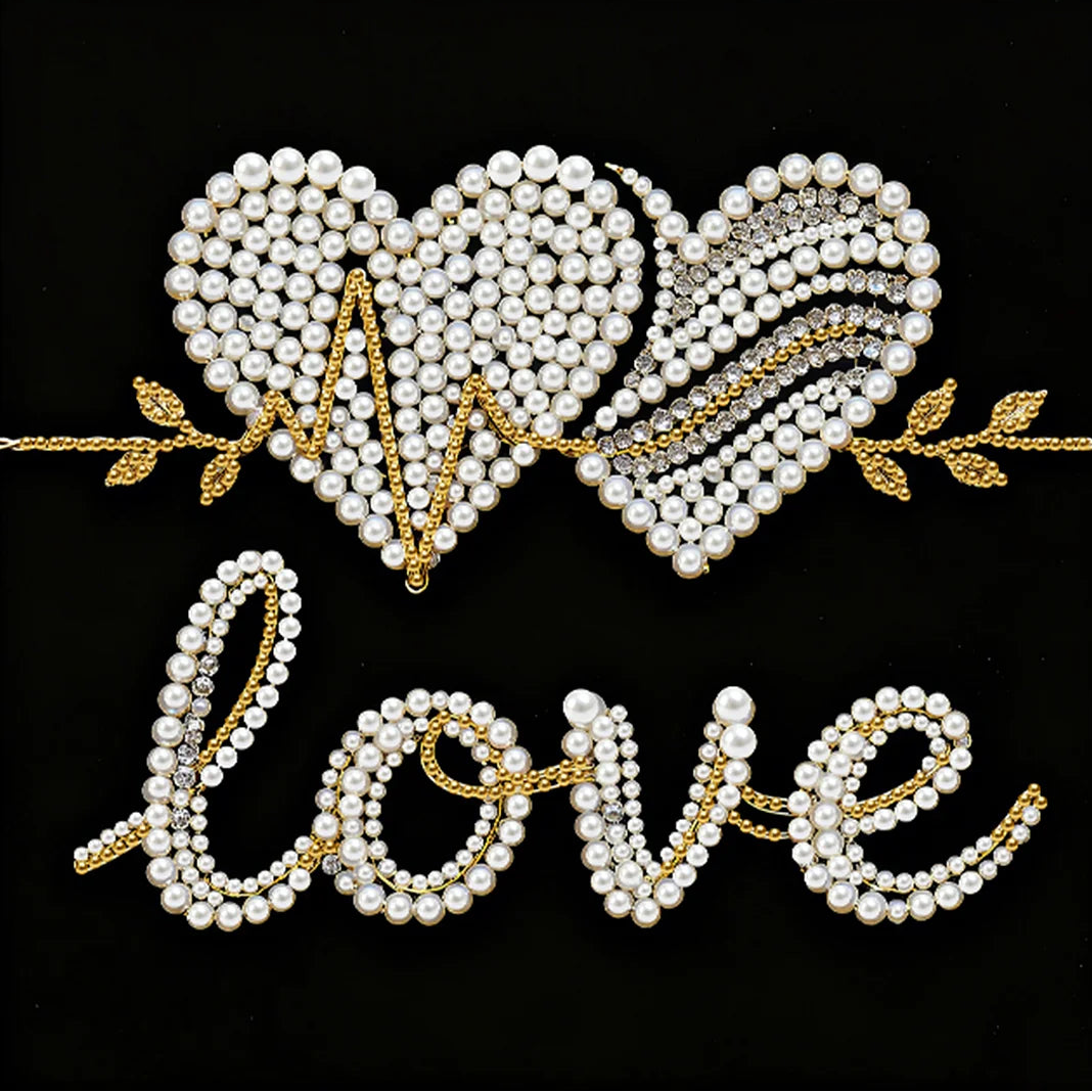 DIY Pearl Painting With Frame - Handmade Self-Adhesive Pearls - Love (25*25cm)