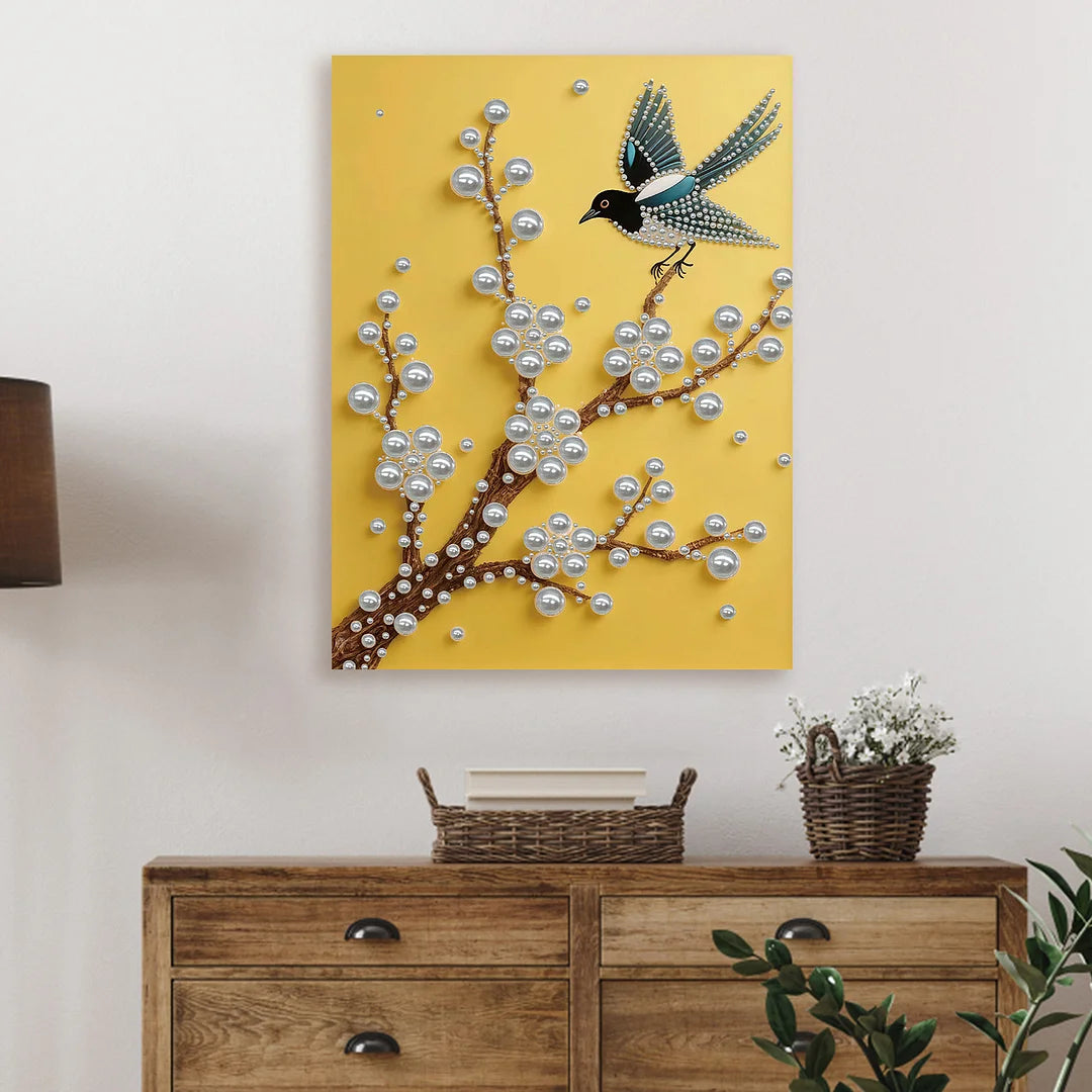 DIY Pearl Painting With Frame - Handmade Self-Adhesive Pearls - Bird (30*40cm) B
