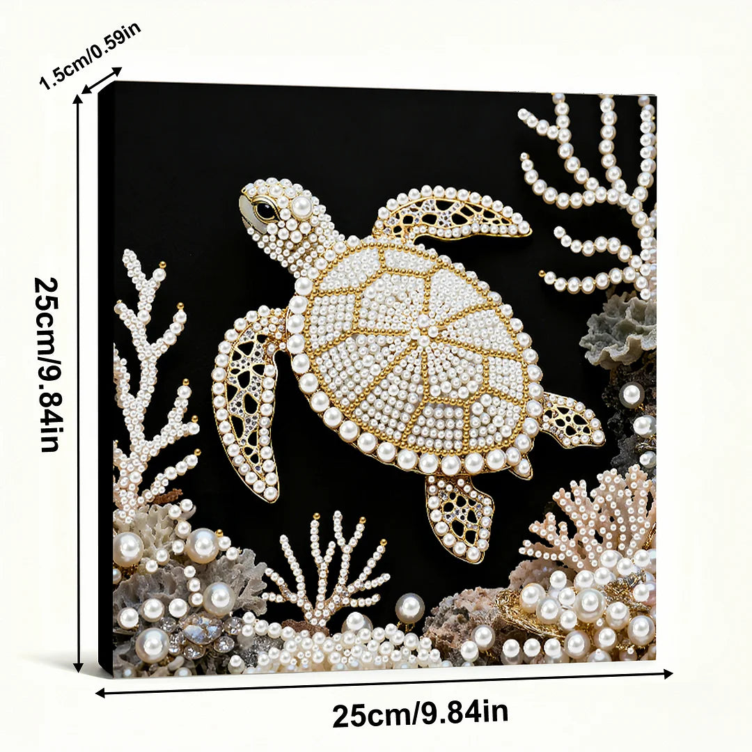 DIY Pearl Painting With Frame - Handmade Self-Adhesive Pearls - Turtle (25*25cm)
