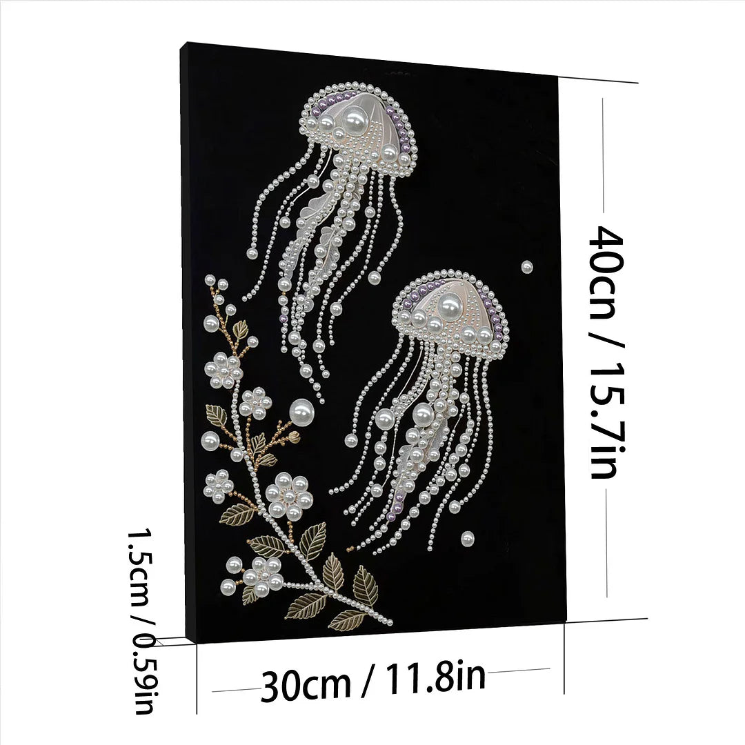 DIY Pearl Painting With Frame - Handmade Self-Adhesive Pearls - Jellyfish (30*40cm) D
