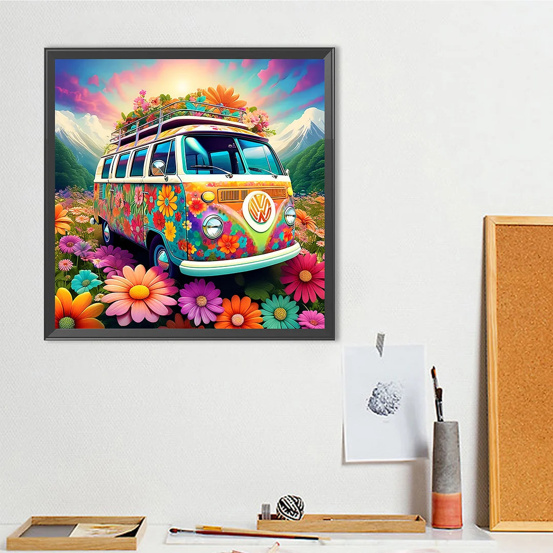 Diamond Painting - Full Round / Square - Flower Bus