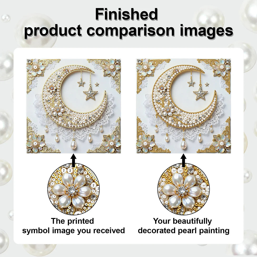 DIY Pearl Painting With Frame - Handmade Self-Adhesive Pearls - Stars and Moon (25*25cm)