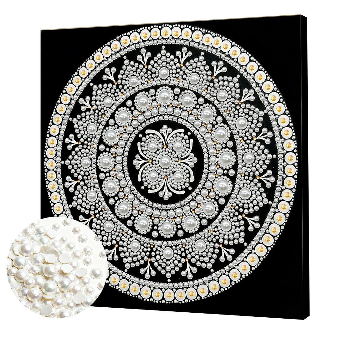 DIY Pearl Painting With Frame - Handmade Self-Adhesive Pearls - Classic Silver Mandala (25*25cm)