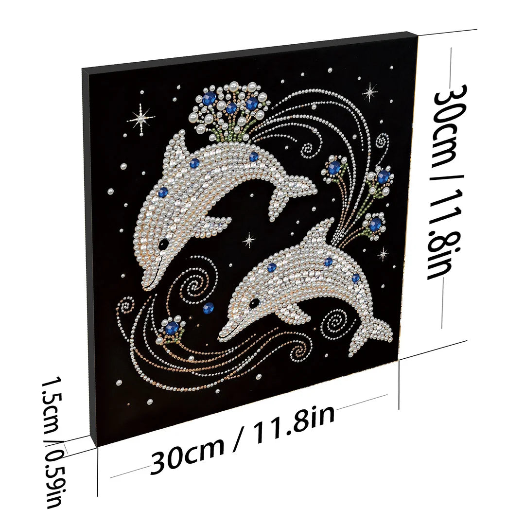 DIY Pearl Painting With Frame - Handmade Self-Adhesive Pearls - Dolphins (30*30cm)