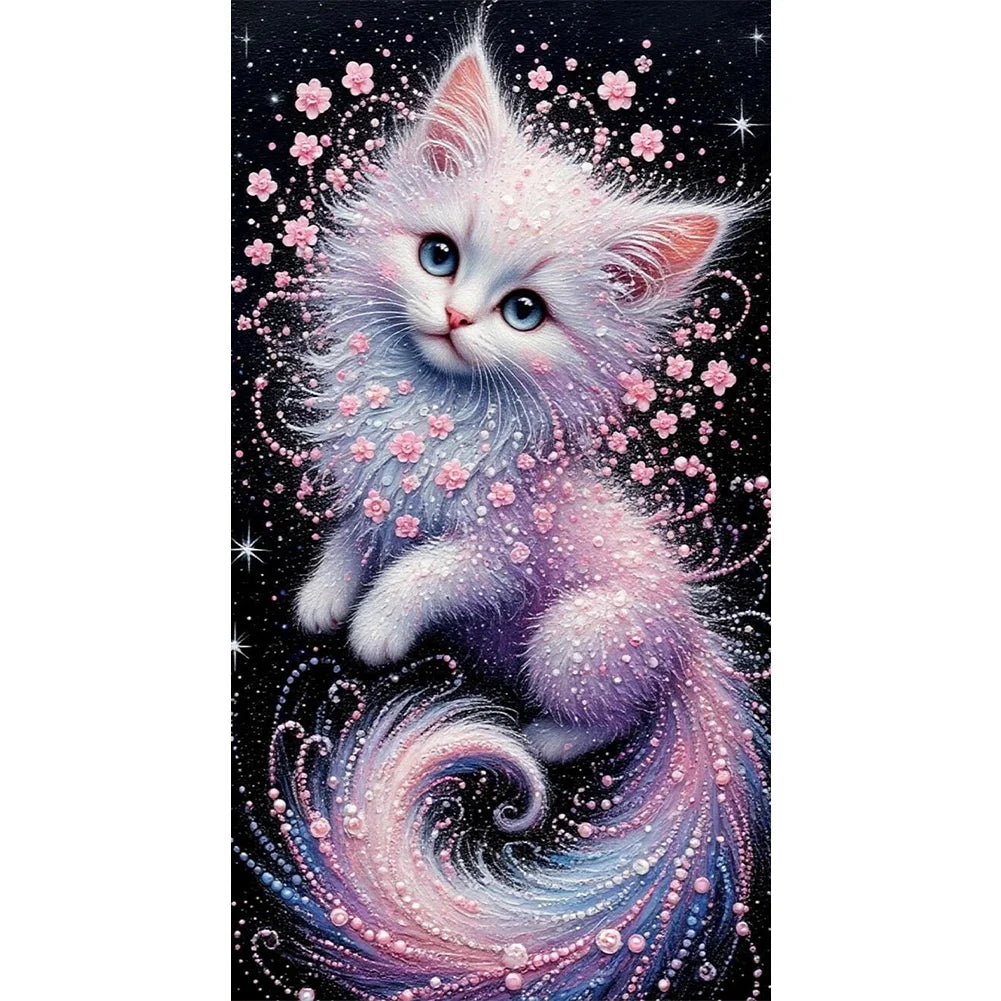 Big Size Diamond Painting - Full Round / Square - Pink Cat (40*70cm)