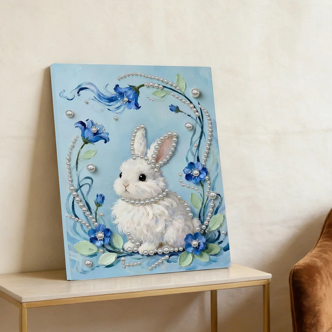 DIY Pearl Painting With Frame - Handmade Self-Adhesive Pearls - Rabbit (30*40cm)