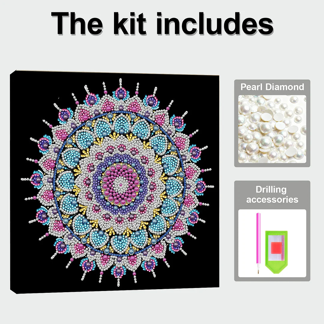 DIY Pearl Painting With Frame - Handmade Self-Adhesive Pearls - Pastel Lace Mandala(25*25cm)