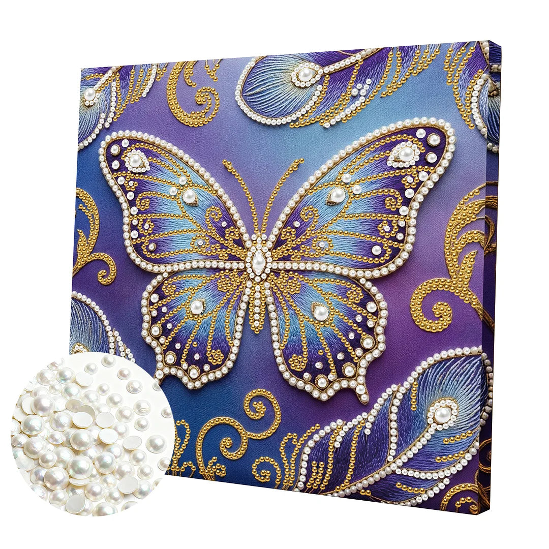 DIY Pearl Painting With Frame - Handmade Self-Adhesive Pearls - Butterfly (25*25cm) G