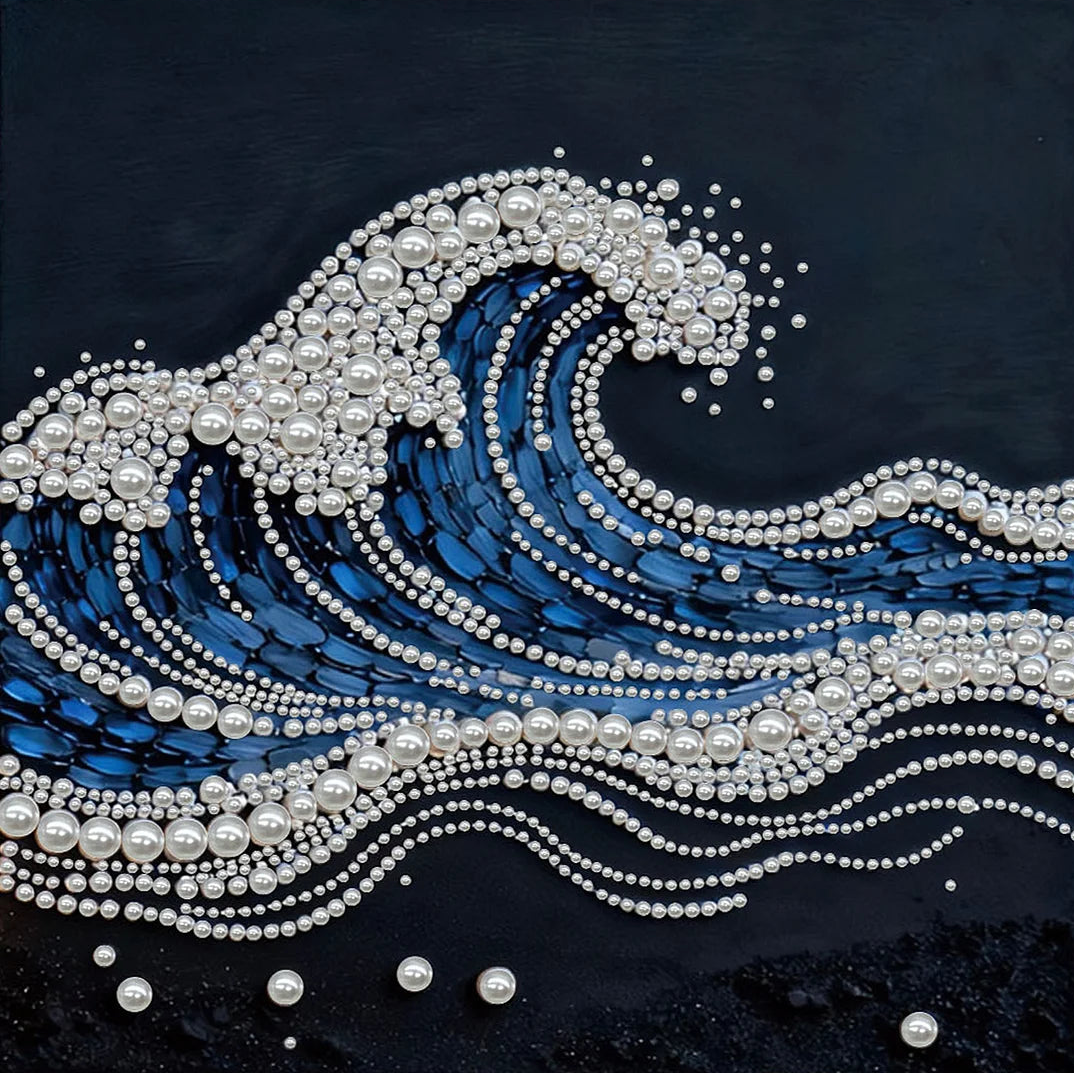 DIY Pearl Painting With Frame - Handmade Self-Adhesive Pearls - Waves (30*30cm) D