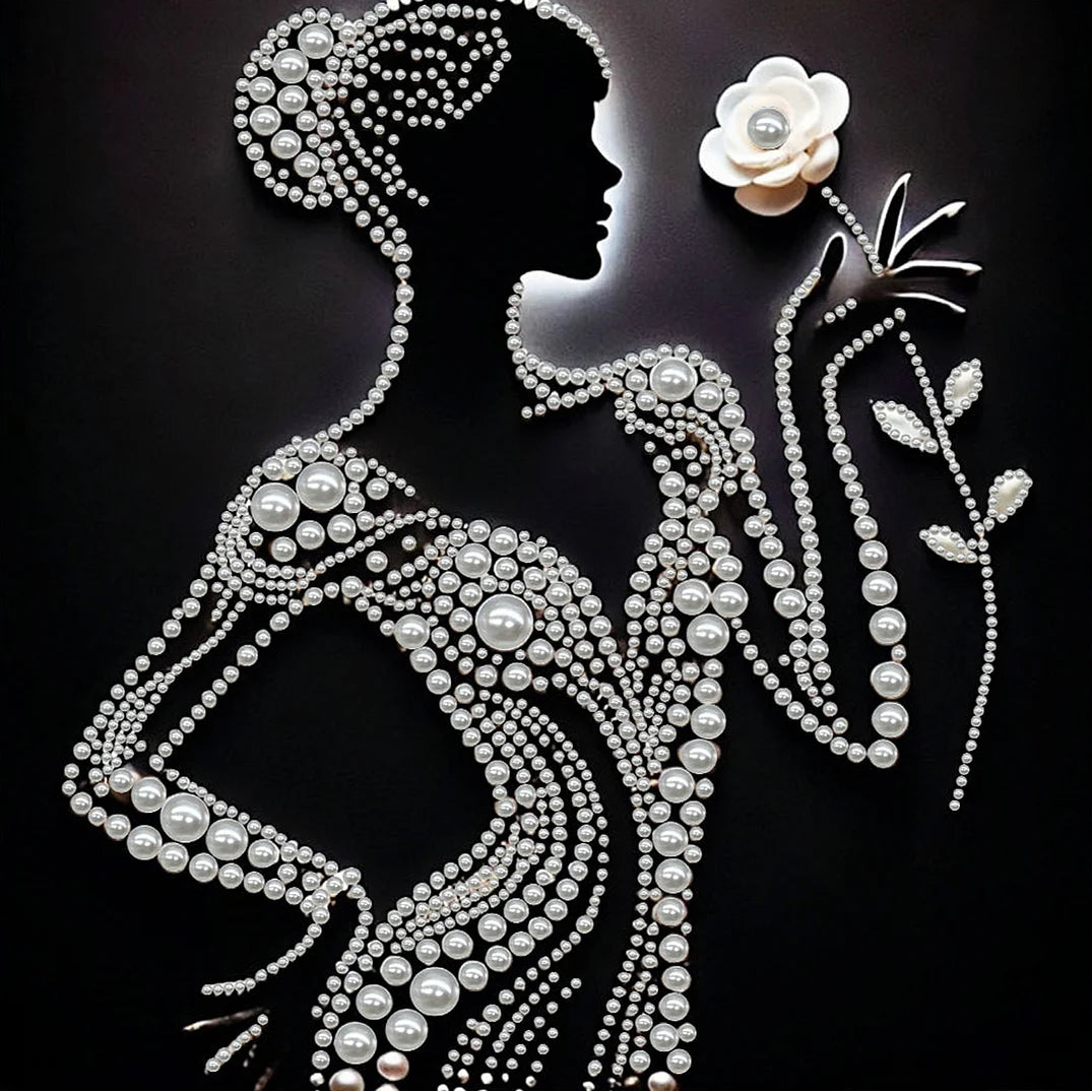 DIY Pearl Painting With Frame - Handmade Self-Adhesive Pearls - Silhouette Lady (30*30cm)