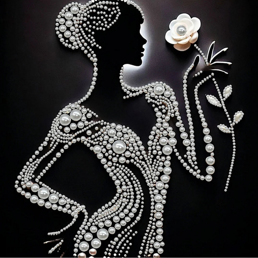 DIY Pearl Painting With Frame - Handmade Self-Adhesive Pearls - Silhouette Lady (30*30cm)