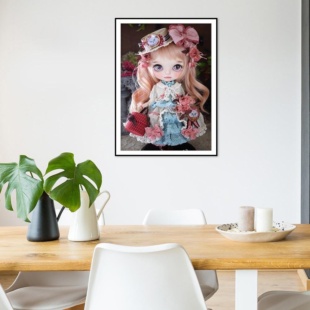 DIY Diamond Painting Kit - Full Round - Cute Girl Doll With Curly Hair