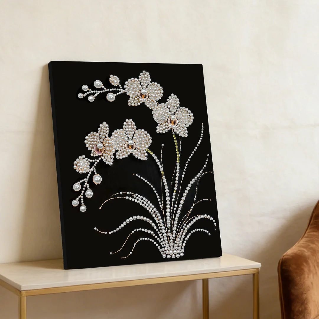 DIY Pearl Painting With Frame - Handmade Self-Adhesive Pearls - Orchid (30*40cm)