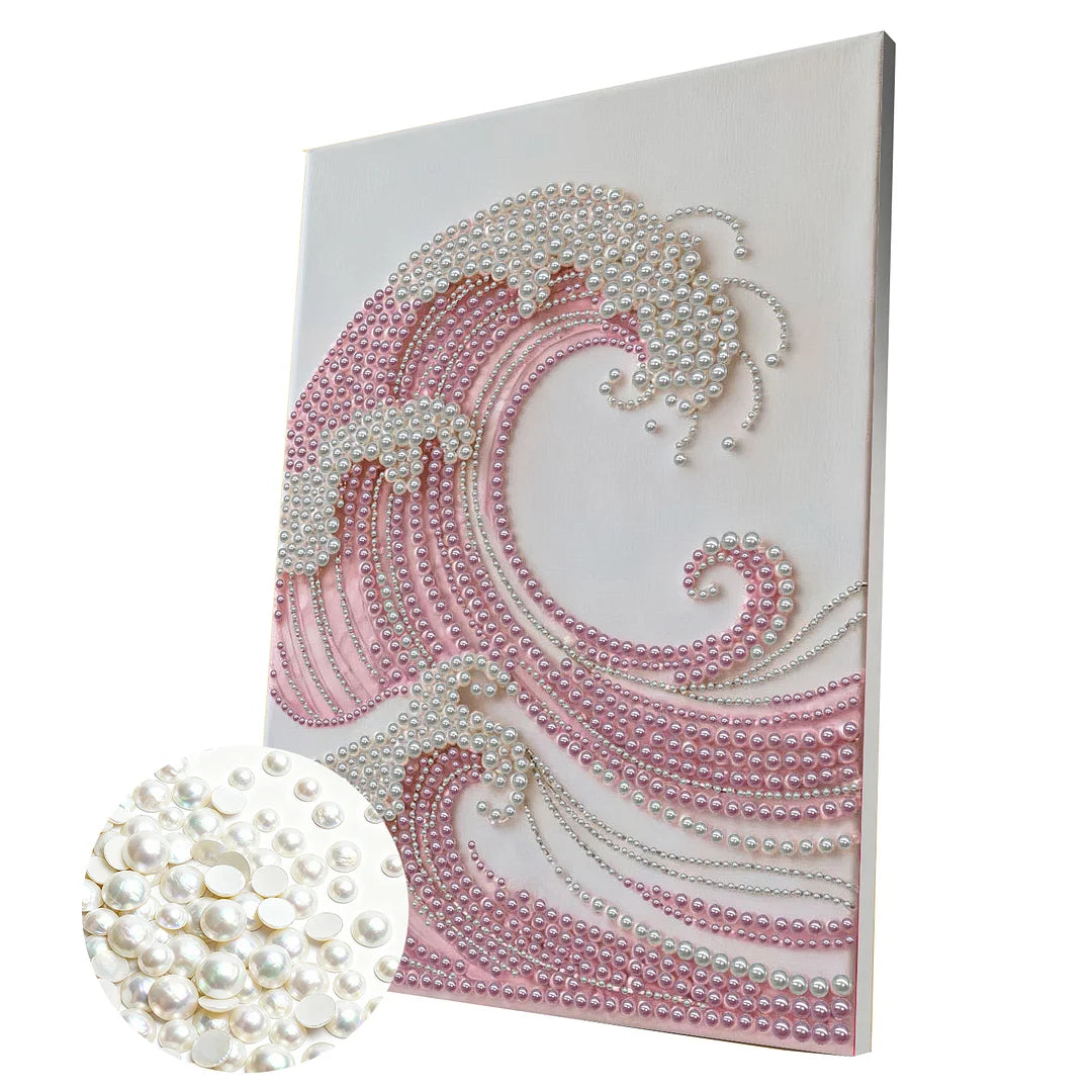 DIY Pearl Painting With Frame - Handmade Self-Adhesive Pearls - Waves (30*40cm) D