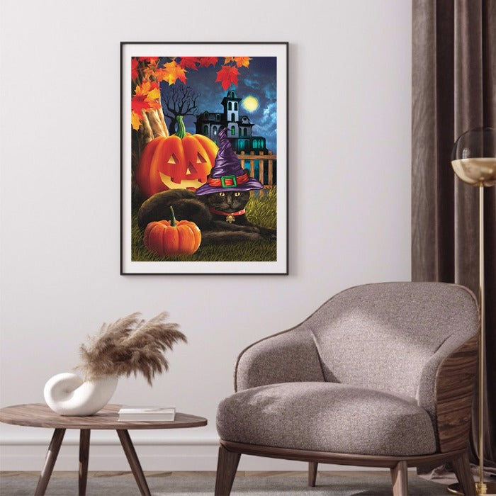 Paint By Number Oil Painting Pumpkin Black Cat Canvas Painting Wall Art Poster