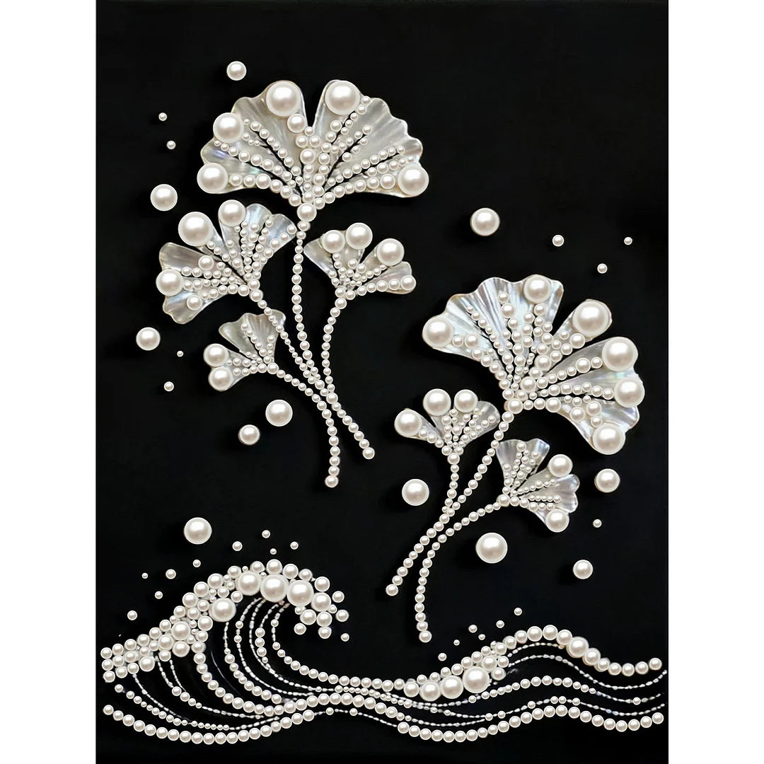 DIY Pearl Painting With Frame - Handmade Self-Adhesive Pearls - Ginkgo Leaves (30*40cm) A