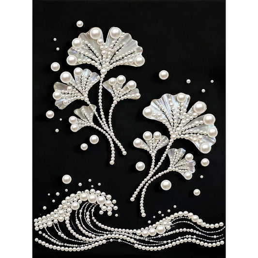 DIY Pearl Painting With Frame - Handmade Self-Adhesive Pearls - Ginkgo Leaves (30*40cm) A
