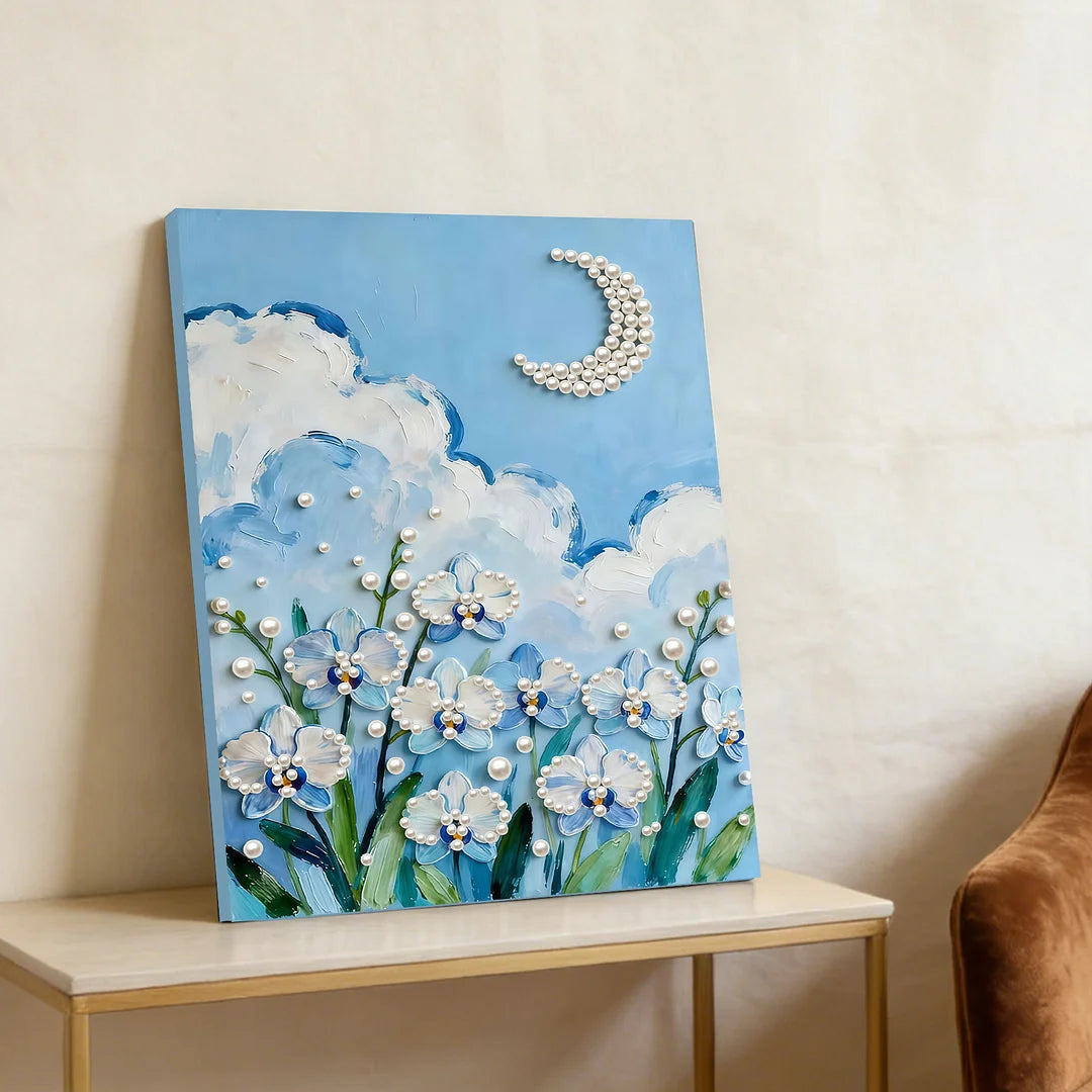 DIY Pearl Painting With Frame - Handmade Self-Adhesive Pearls - Flower Moon (30*40cm)