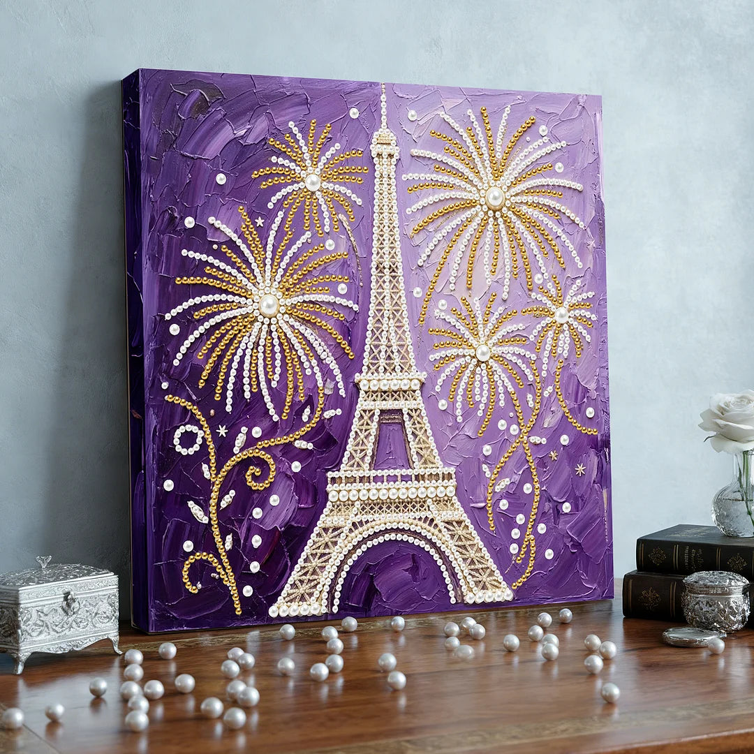 DIY Pearl Painting With Frame - Handmade Self-Adhesive Pearls - Eiffel Tower (25*25cm)