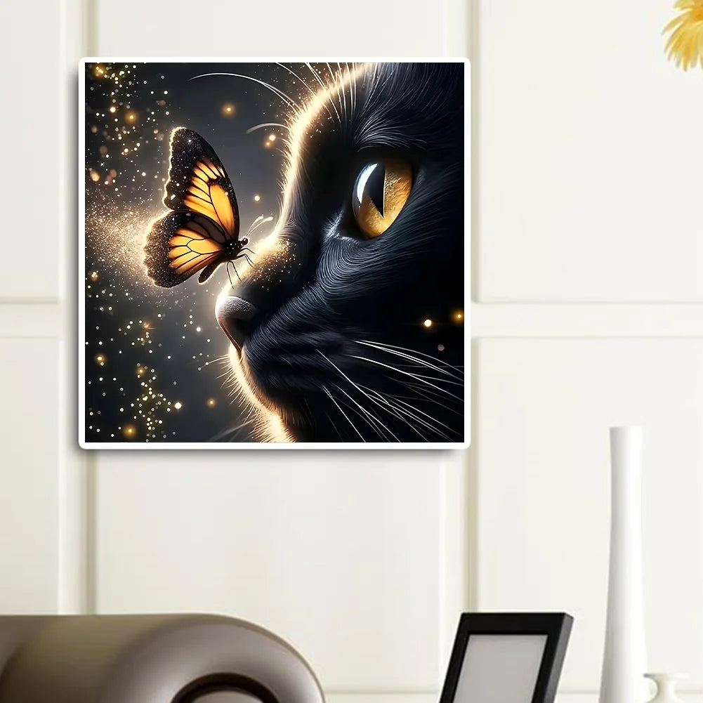 Diamond Painting - Full Round / Square - Black Cat and Butterfly