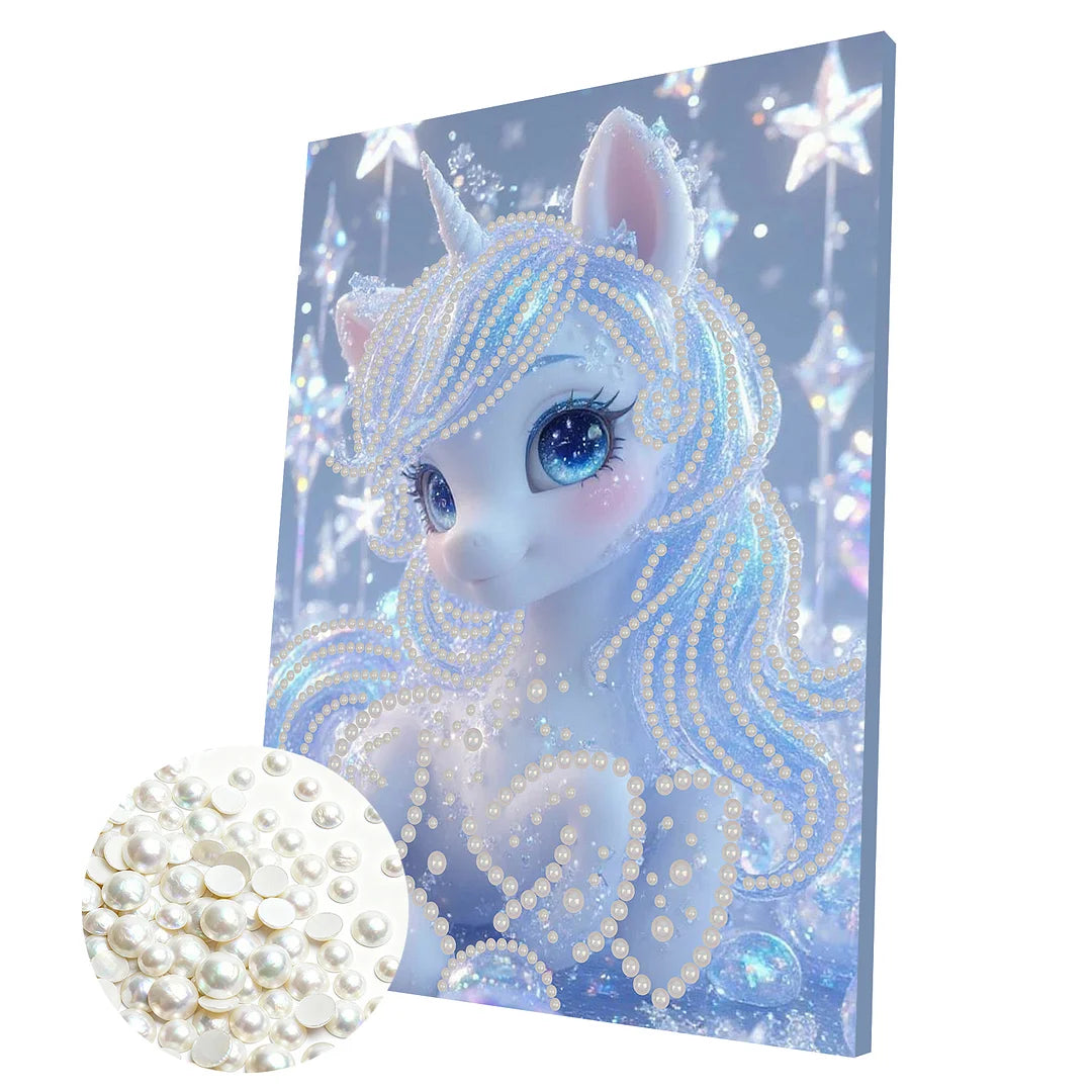 DIY Pearl Painting With Frame - Handmade Self-Adhesive Pearls - White Horse (30*40cm)