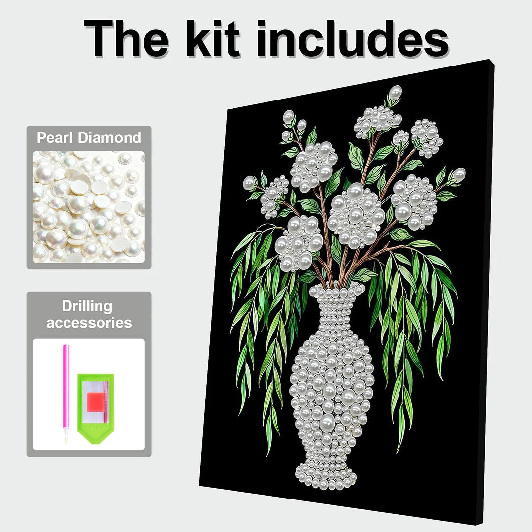 DIY Pearl Painting With Frame - Handmade Self-Adhesive Pearls - Vase (30*40cm) B