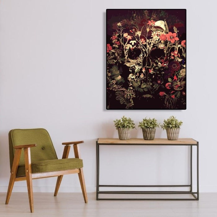 Flower Skull Hand Painted Canvas Oil Art Picture Craft Home Wall Decor