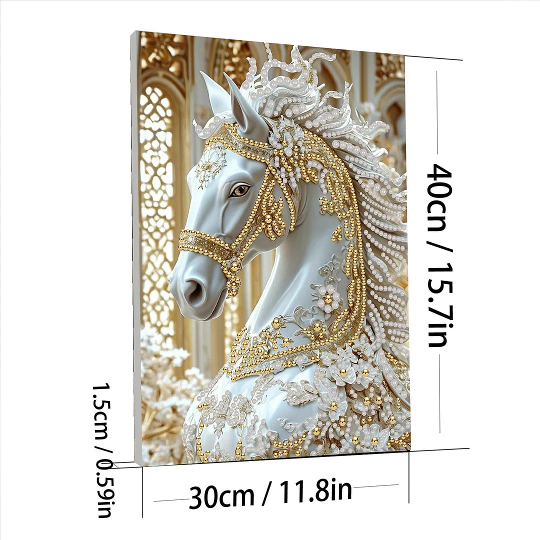 DIY Pearl Painting With Frame - Handmade Self-Adhesive Pearls - Horse (30*40cm) D