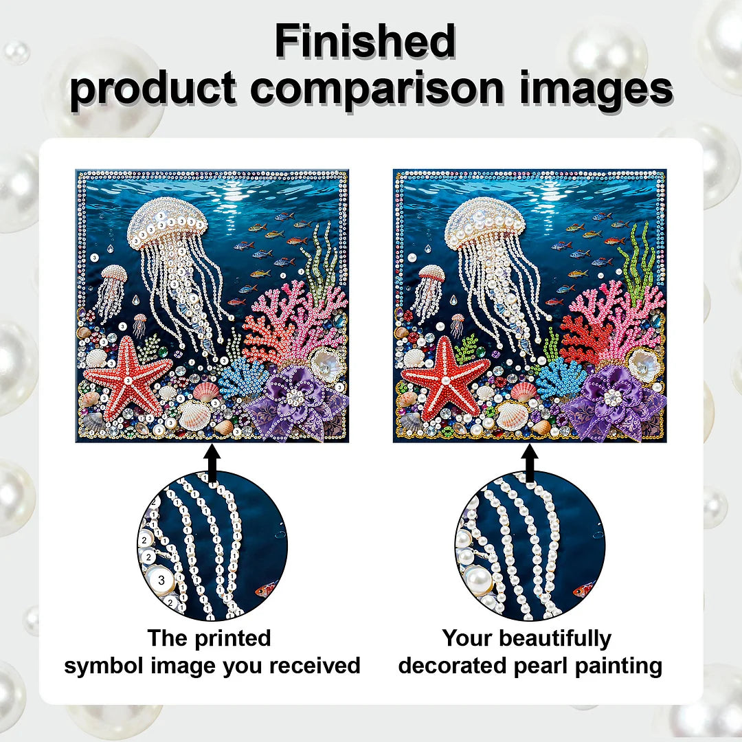 DIY Pearl Painting With Frame - Handmade Self-Adhesive Pearls - Jellyfish (25*25cm)