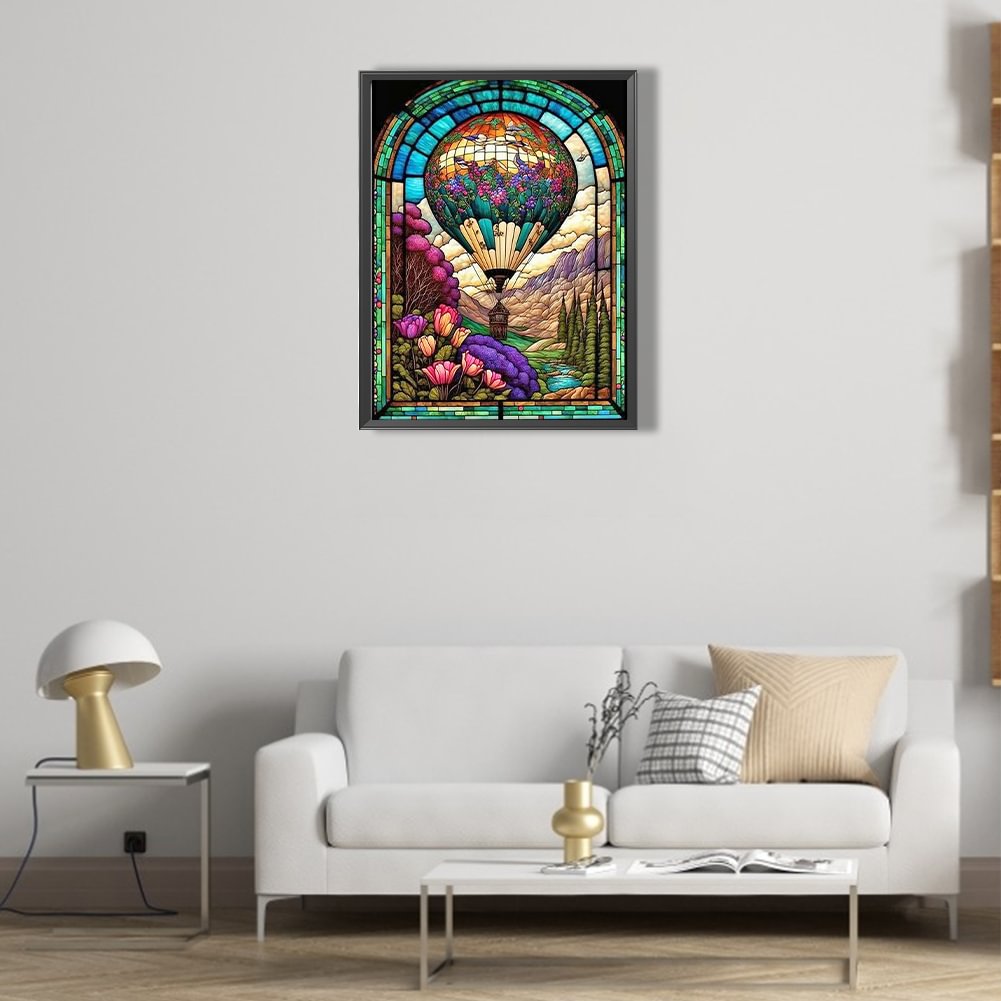 Stained Glass Diamond Painting - Full Round / Square  - Hot Air Balloon A