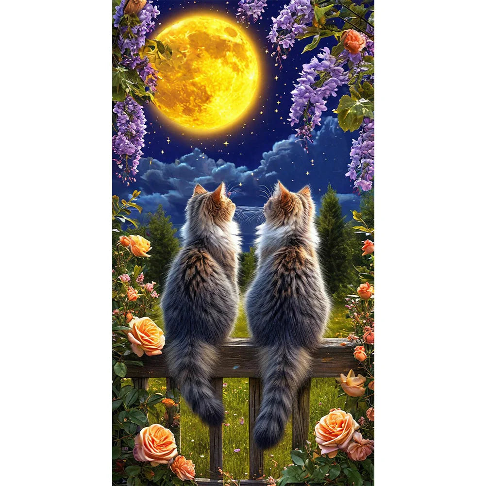 Diamond Painting - Full Round / Square - Cats Under Moon (40*70cm)