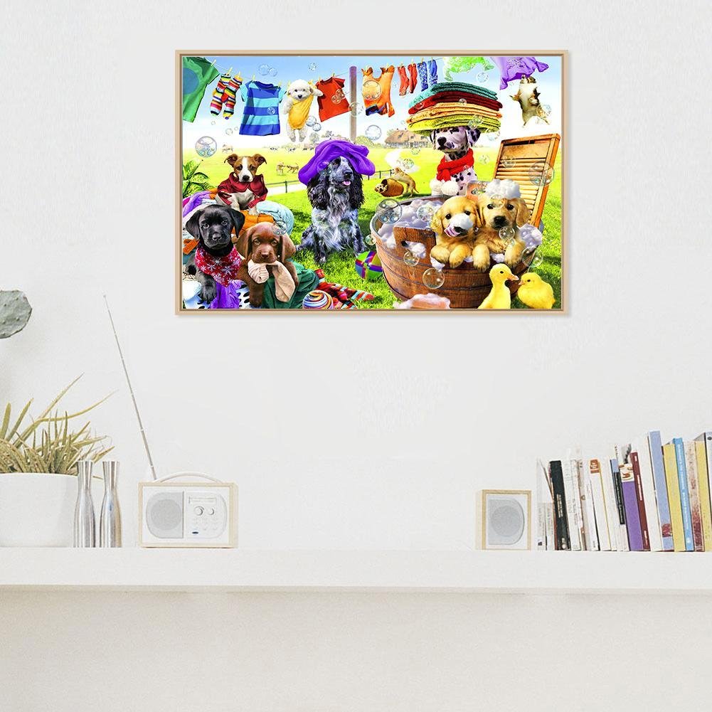 Diamond Painting - Full Round - Playing Pets Dog