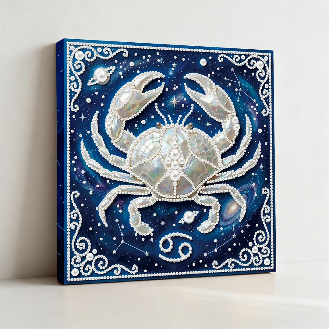 DIY Pearl Painting With Frame - Handmade Self-Adhesive Pearls - Cancer (25*25cm)
