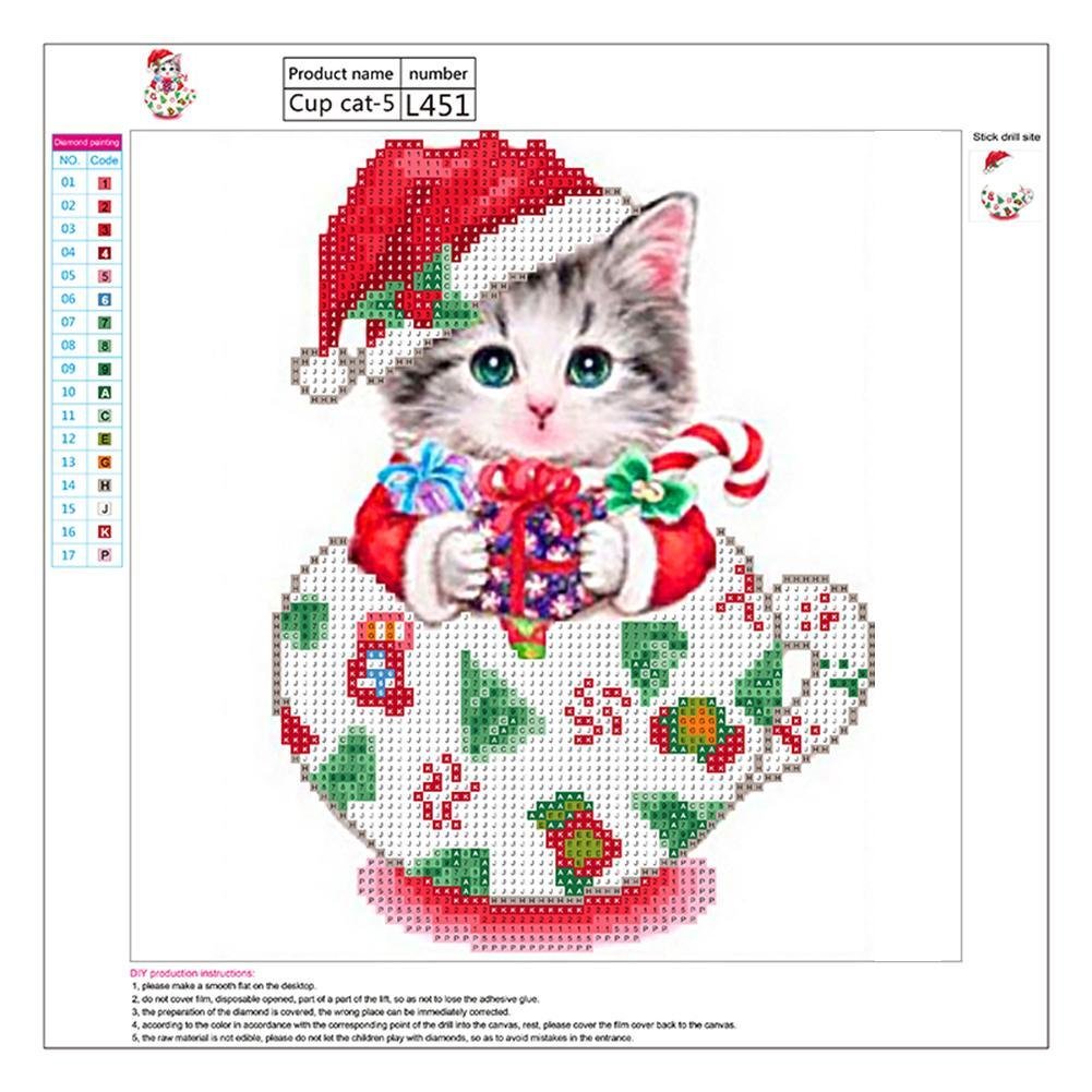 Diamond Painting - Partial Round - Christmas Cup Cat