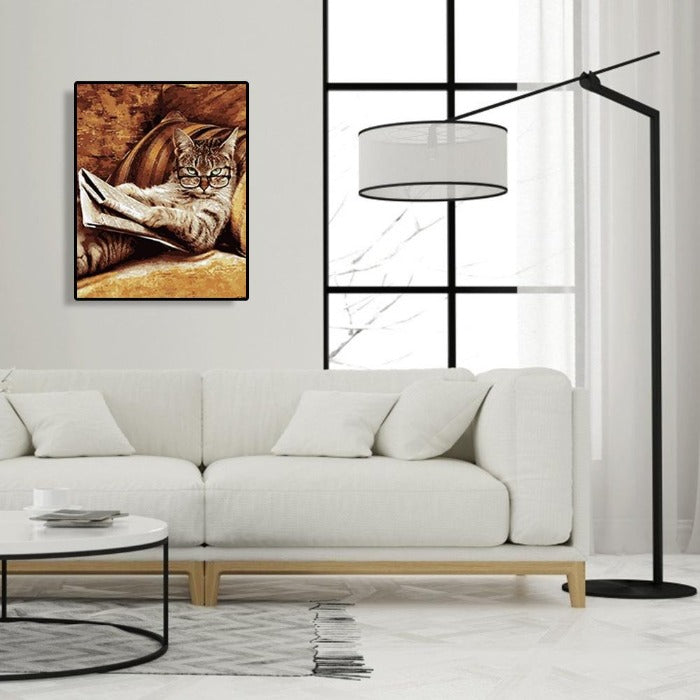 Hand Painted Drawing Acrylic Canvas Glasses Cat Wall Art Craft Decor