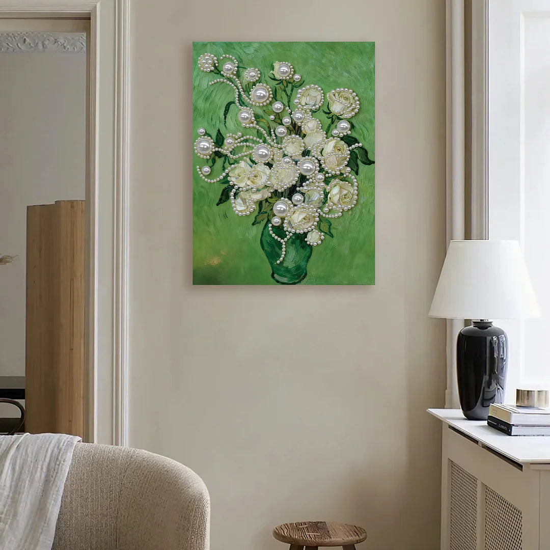DIY Pearl Painting With Frame - Handmade Self-Adhesive Pearls - Vase (30*40cm) A