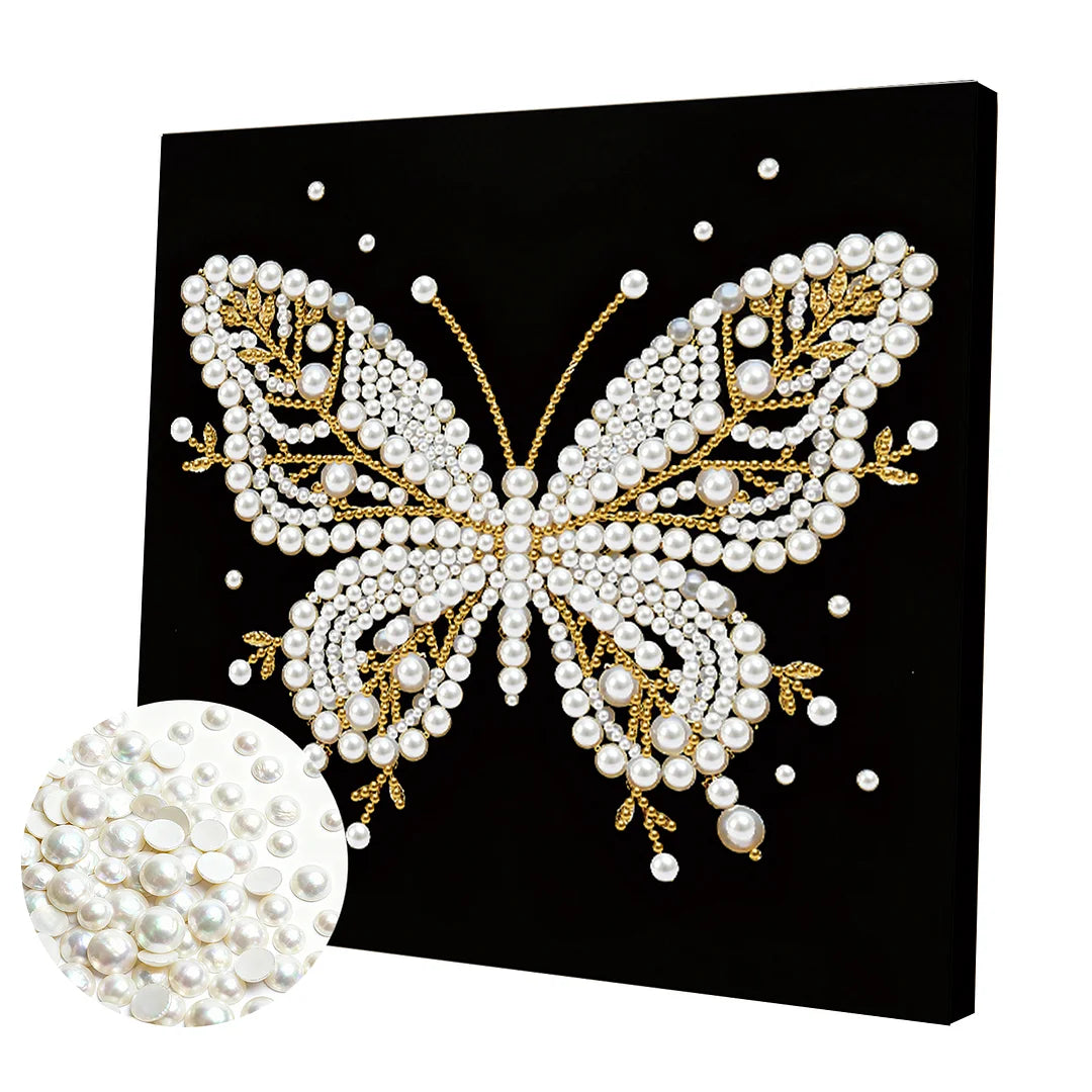 DIY Pearl Painting With Frame - Handmade Self-Adhesive Pearls - Butterfly (25*25cm) D