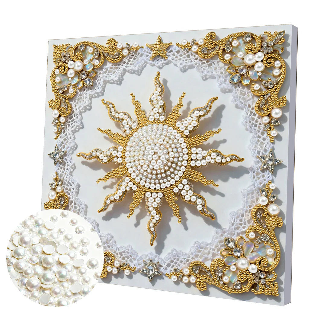 DIY Pearl Painting With Frame - Handmade Self-Adhesive Pearls - Sun (25*25cm)