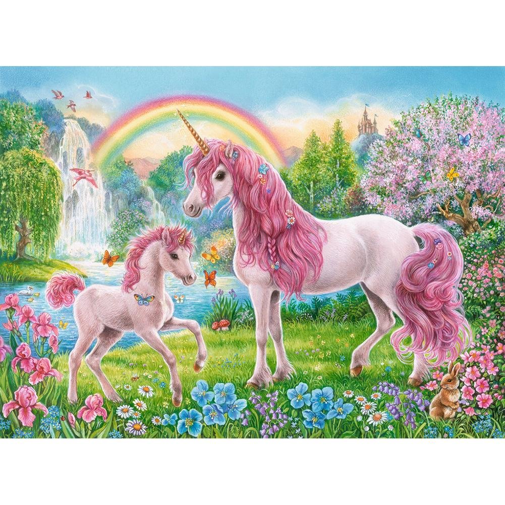 5D Diy Diamond Painting Kit Full Round Beads Pink Horse