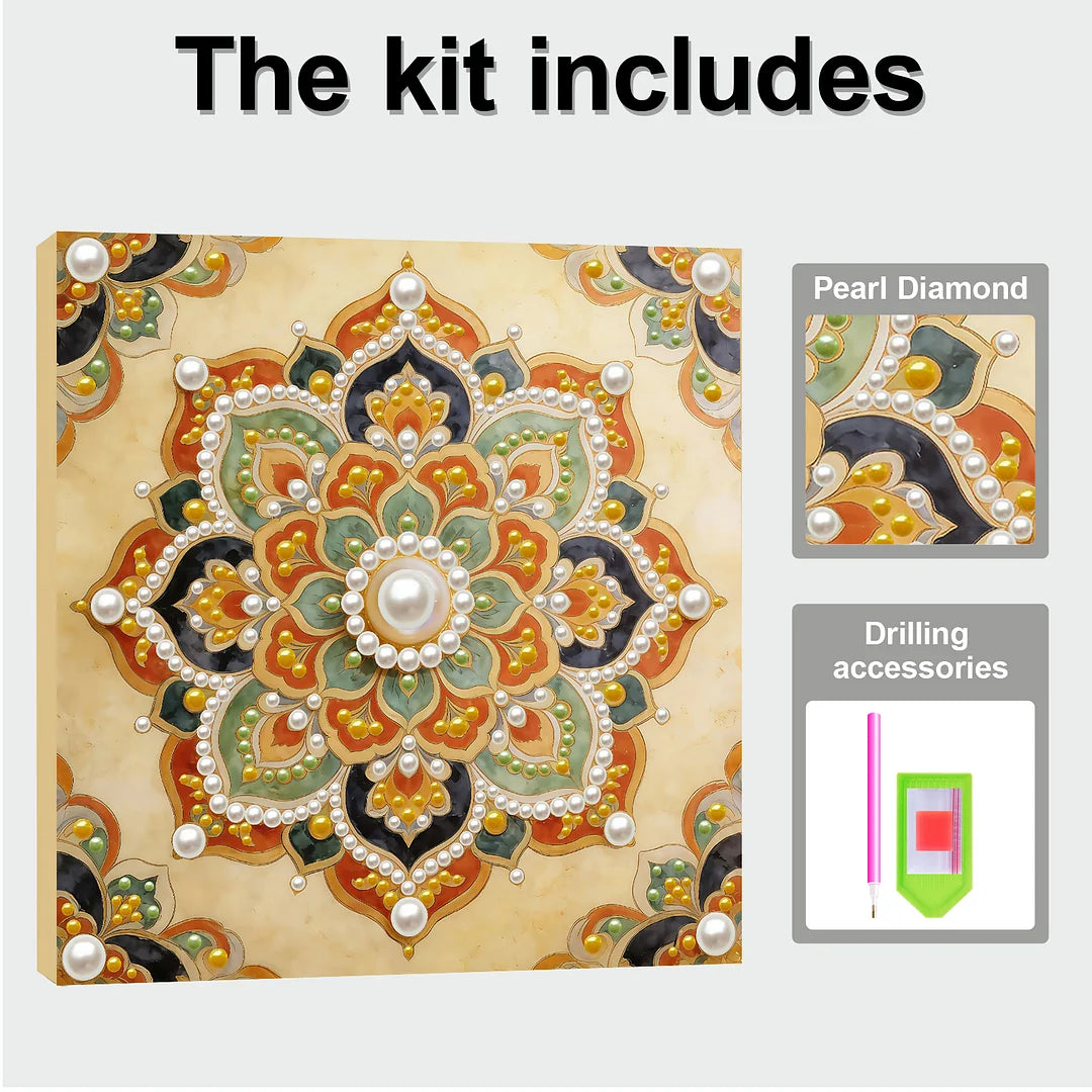 DIY Pearl Painting With Frame - Handmade Self-Adhesive Pearls - Mandala (30*30cm) C